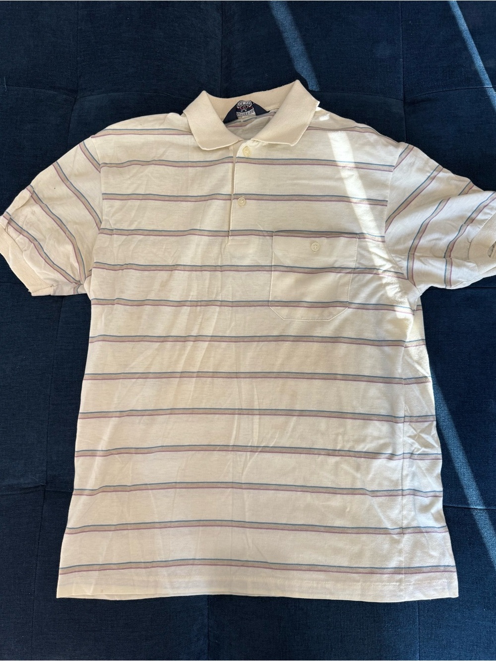 Vintage Knightsbridge Cream Striped Polo Shirt